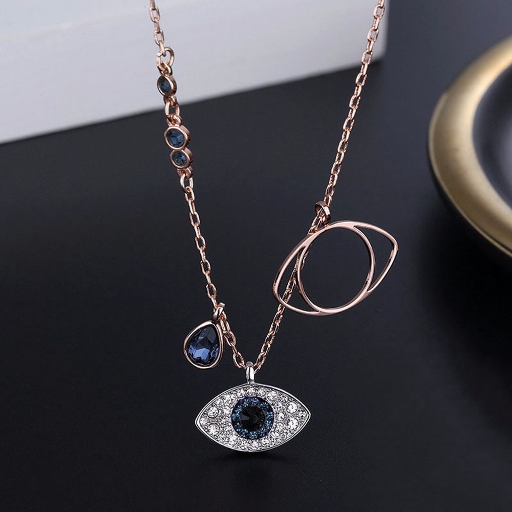 Needway  Sweet Diamond Chain Elegant Pendant Jewelry Devil's Eye Necklace Women Korean Jewelry Gift Alloy Retro Ins Female Clavicle Chain/Multicolor