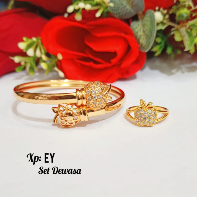 Set Gelang Bangle Dewasa FREE Cincin gold 3 varian motif,tidak karat *COD*