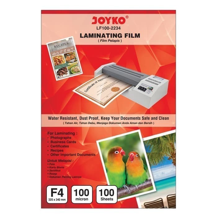 

Laminating Film F4 100micron JOYKO/Plastik Laminating A4/Plastik Press