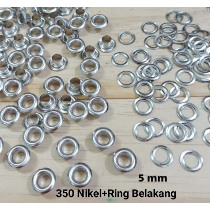Mata Ayam Eyelet 5 mm Mata itik + Ring Belakang Nikel/Silver Harga Per Pack isi 100 Set+ Ring Belaka