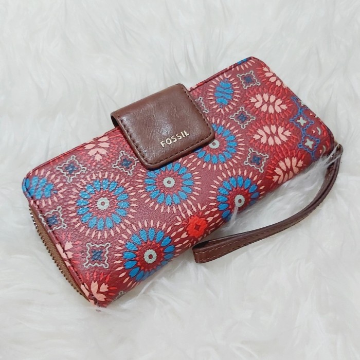 DOMPET FOSS MADISON ZIP CLUTCH RED BROWN