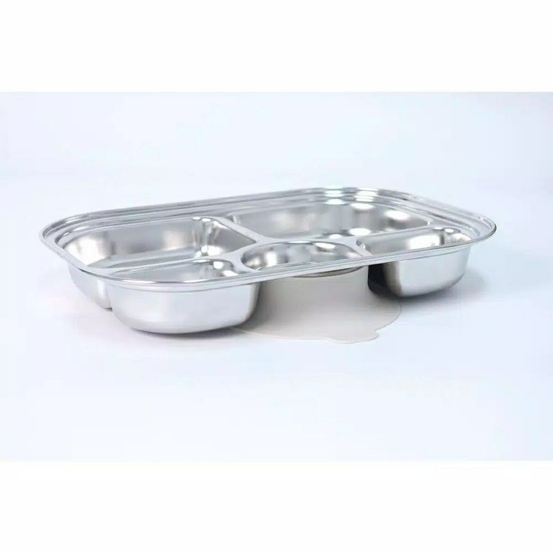 Grosmimi Stainless Food Tray 5C &amp; 3C Suction - piring sekat 3 &amp; 5