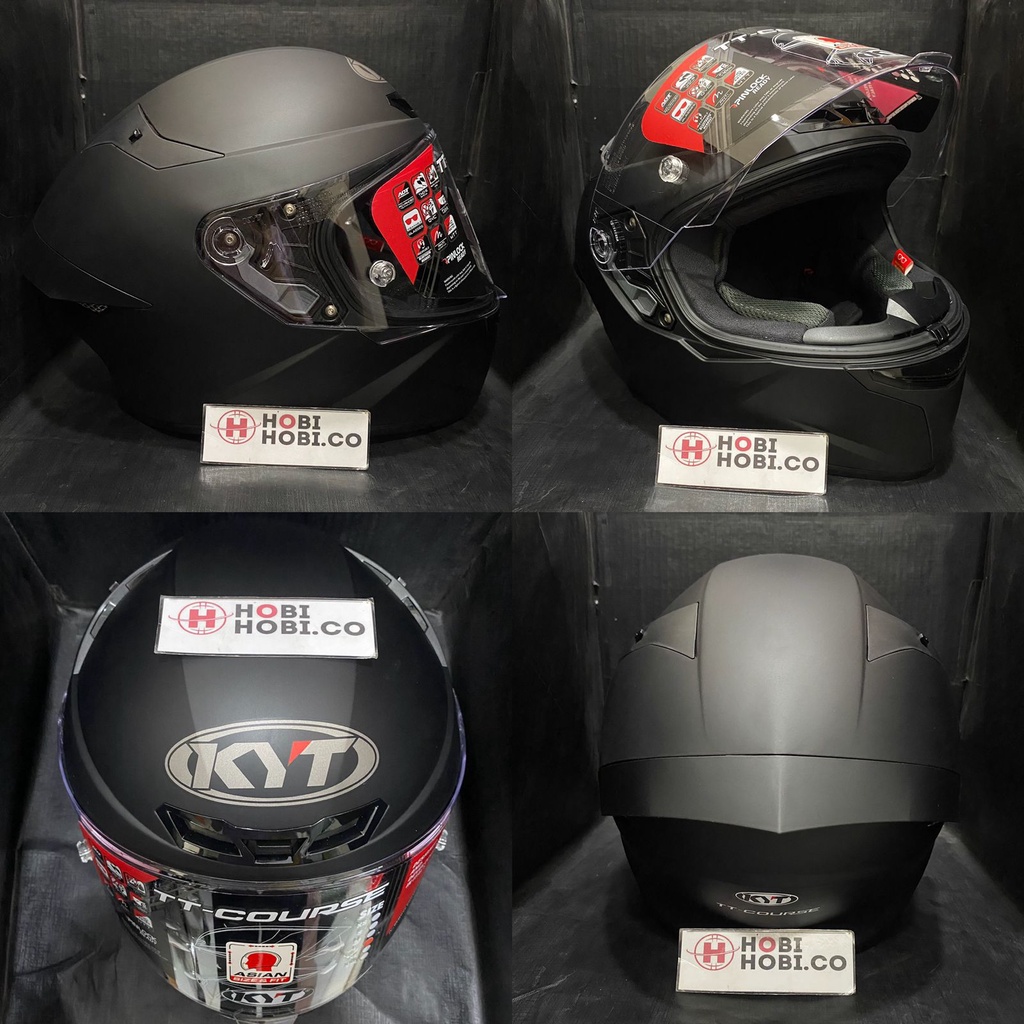 HELM KYT TT COURSE SOLID BLACK DOFF FULL FACE ORIGINAL HELM KYT TT COURSE POLOS HITAM DOP HELM KYT F