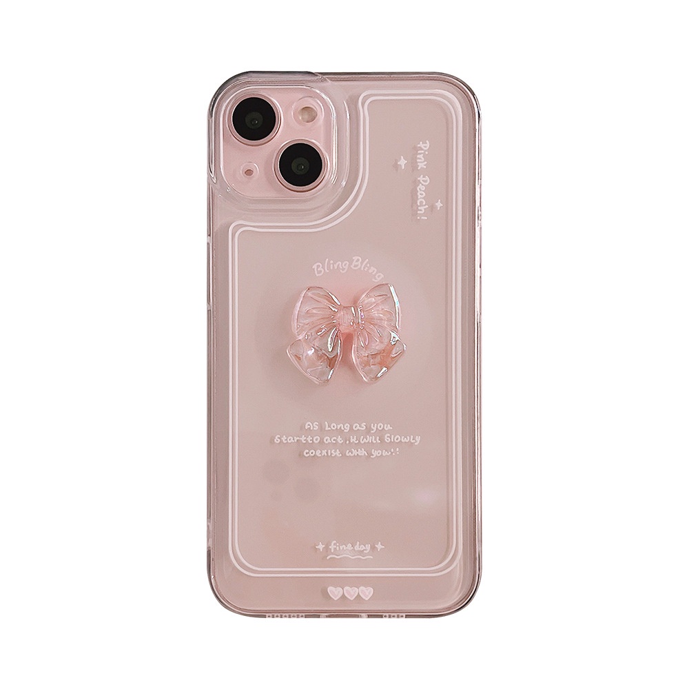 Soft Case Pelindung Desain Pita Kristal Pink 3D Transparan Untuk Iphone 7 8 PLUS X XR XS 11 12 13 14 MINI PRO MAX SE 2020