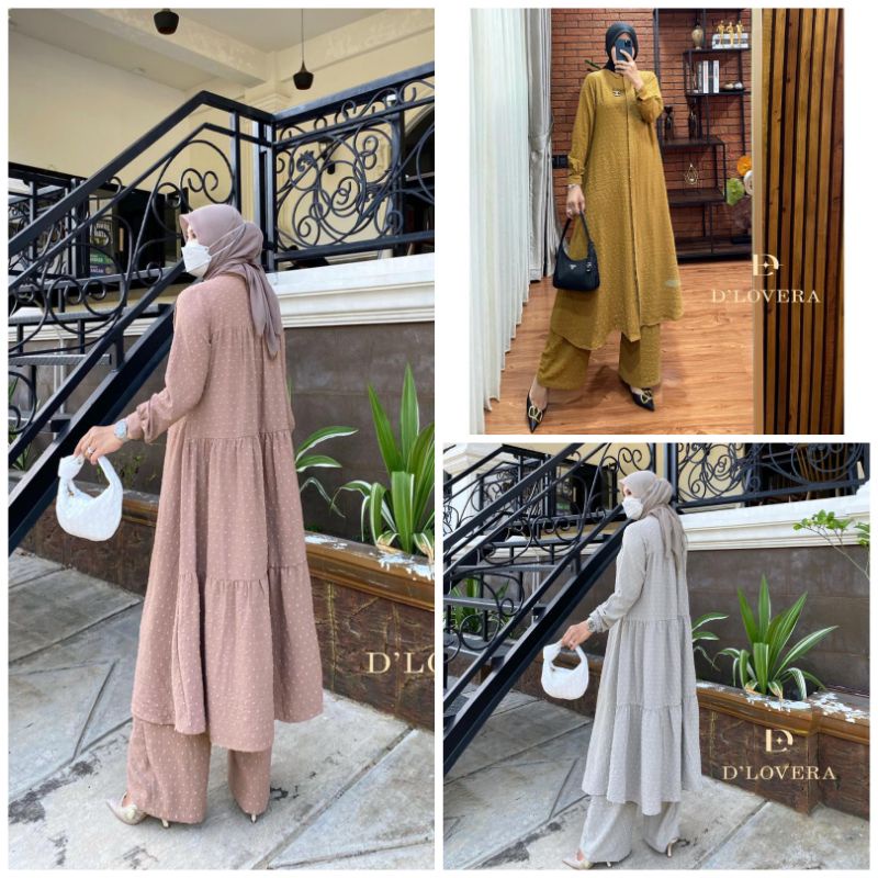 SETELAN MUSLIM WANITA / RUBI SET 4 D'LOVERA / SETELAN TUNIK POLKADOT