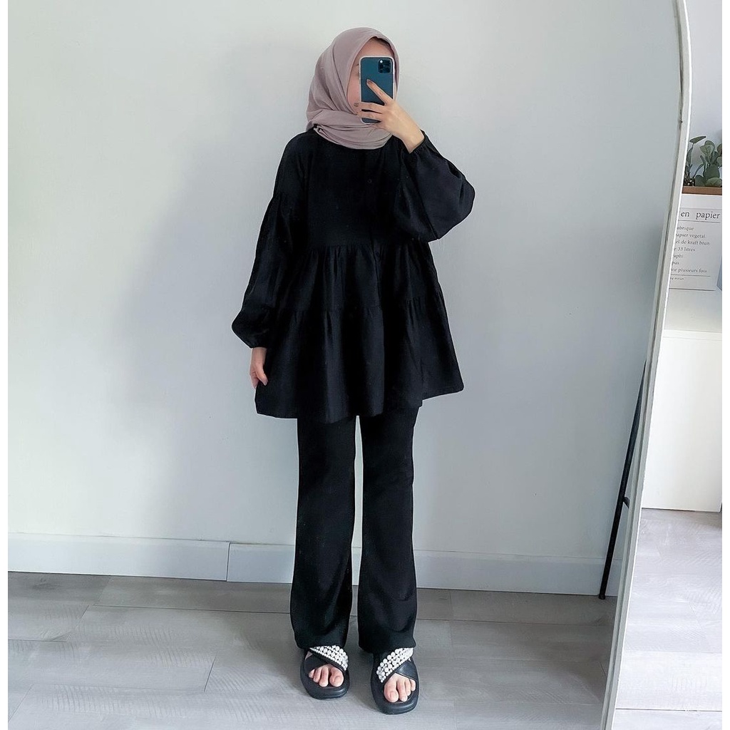 Kyana Blouse Basic Kemeja Katun Linen Oversize Atasan Shirt Wanita Lengan Panjang