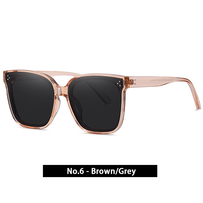 [Bisa Ganti Lensa] Kacamata Hitam Polarized Wanita Pria Cowok Besar Korea Gaya TR90 Frame Kaca Mata Hitam Anti Sinar Matahari UV400 Minus Viendo-No.6-Brown/Grey