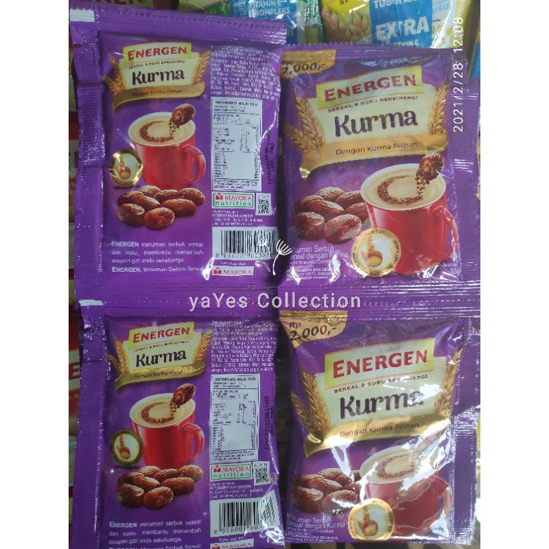 Energen Sereal minum makanan bergizi sachet 1 pcs Ecer Kurma Jahe Vanilla cokelat Coklat Jagung