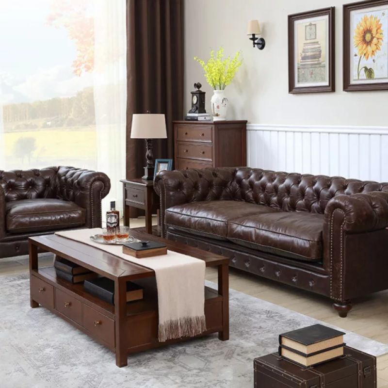 Sofa Kulit Sintetis Sofa Chesterfield Sofa Tamu Elegant Klasik