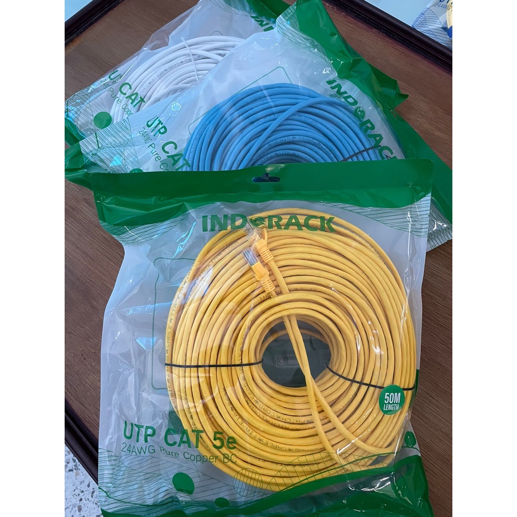 Patch Cord CAT5e, 24AWG, 50 Meter Blue / White / Yellow - INDORACK 50 Meter