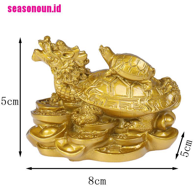 1 Pc Koin Desain Patung Kura-Kura Naga Feng Shui Warna Emas