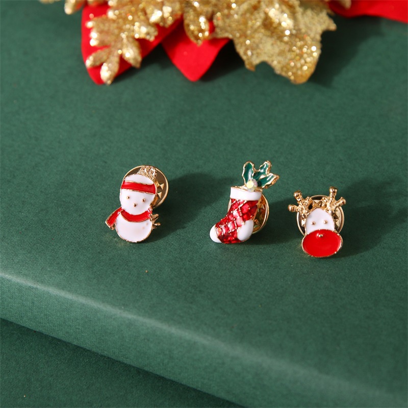 [3Pcs Set Women &amp; Men Punk Cartoon Christmas Socks Christmas Tree Elk Enamel Brooches] [Clothes jacket Metal Brooch Pins] [Denim Shirt Lapel Hat Collar Jewelry]