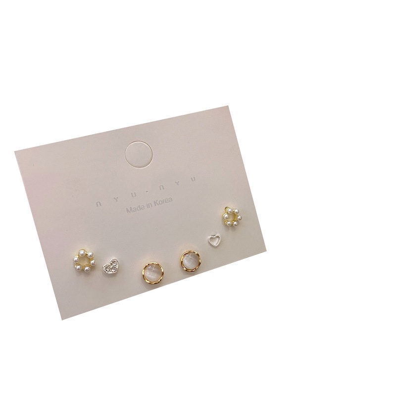 3 Pasang / Set Anting Stud Mutiara Opal Bentuk Hati Gaya Elegan Untuk Wanita