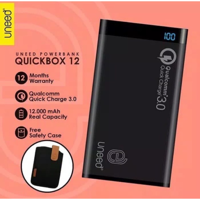 POWERBANK UNEED QUICK CHARGER 3.0 12000MAH  TYPE UBP12Q3