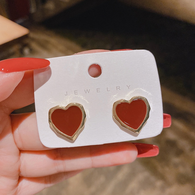 Anting Stud Bentuk Hati Warna Emas Untuk Wanita