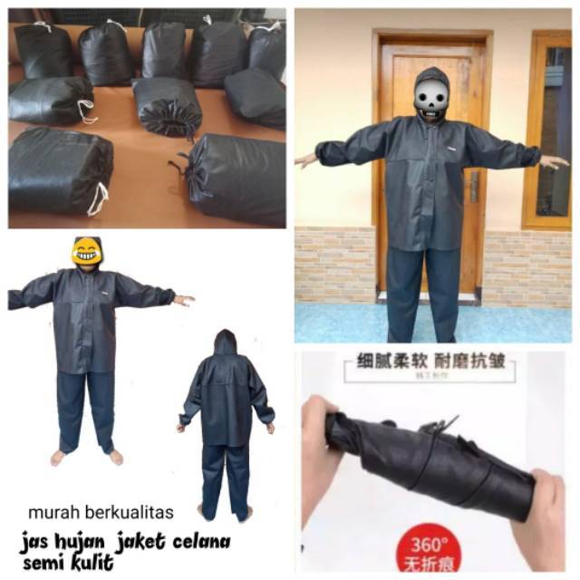 Jas hujan jaket celana semi kulit ringan bahan inport awet tahan lama