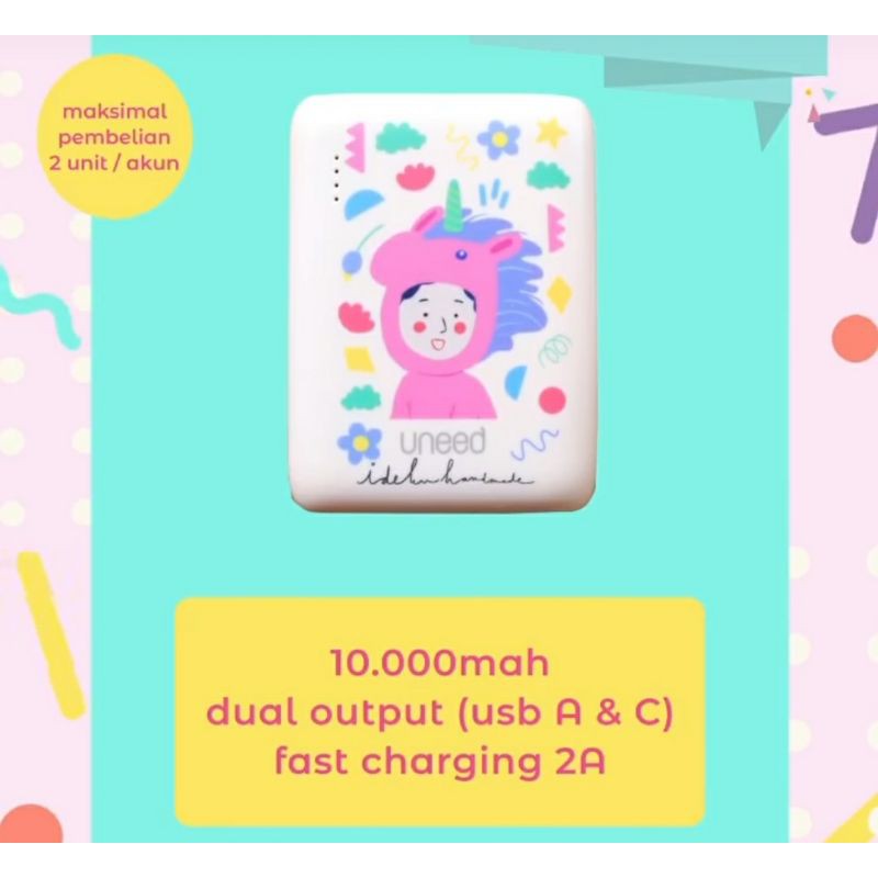 uneed x idekuhandmade power bank mini 10.000mah