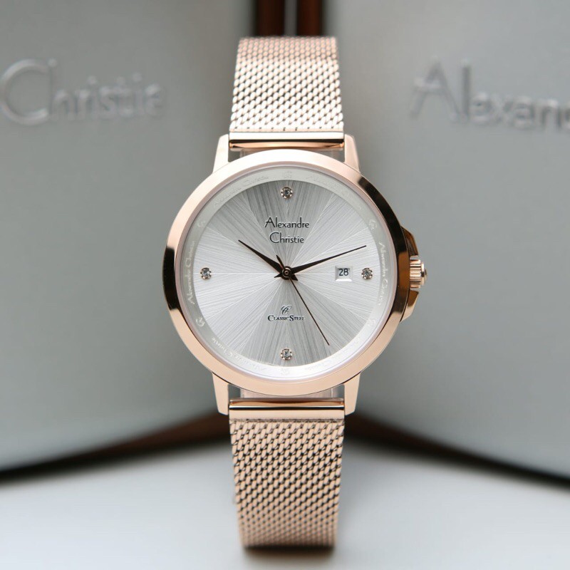 Jam Tangan Wanita/Cewek Alexandre Christie AC 2865 Rosegold White.Original Garansi Resmi 1 Tahun