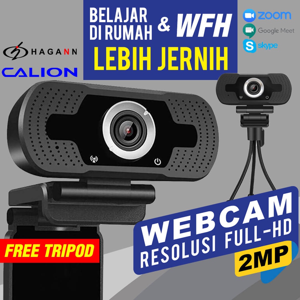 Webcam 2MP Full HD 1080P USB Mic Mini FREE Tripod PC  Laptop Komputer | Web Cam Calion CAL-2006WA