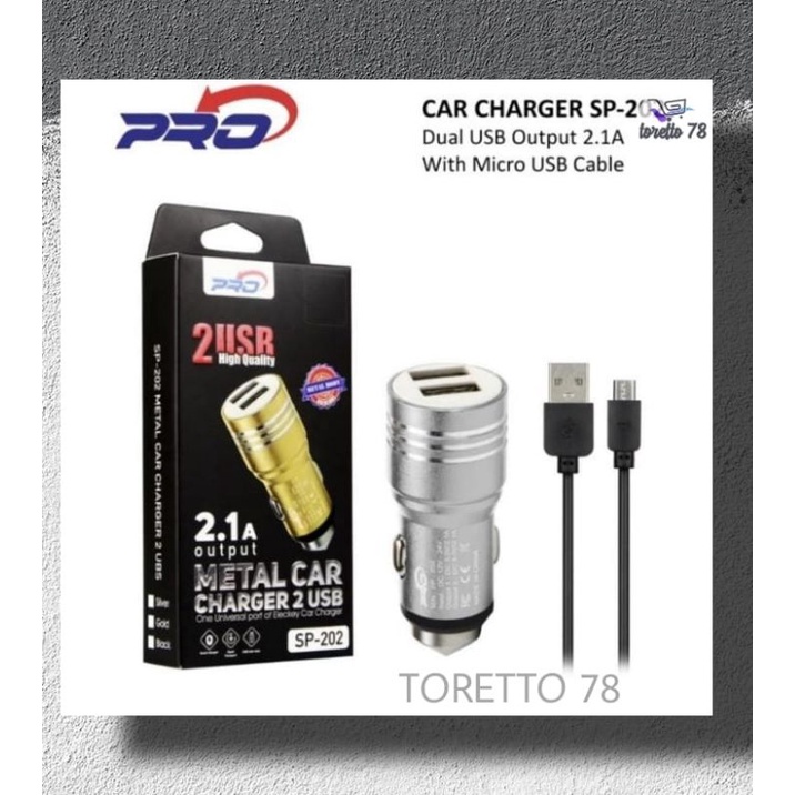 Saver Pro Car Charger Mobil USB Aluminium Metal+Kabel Micro