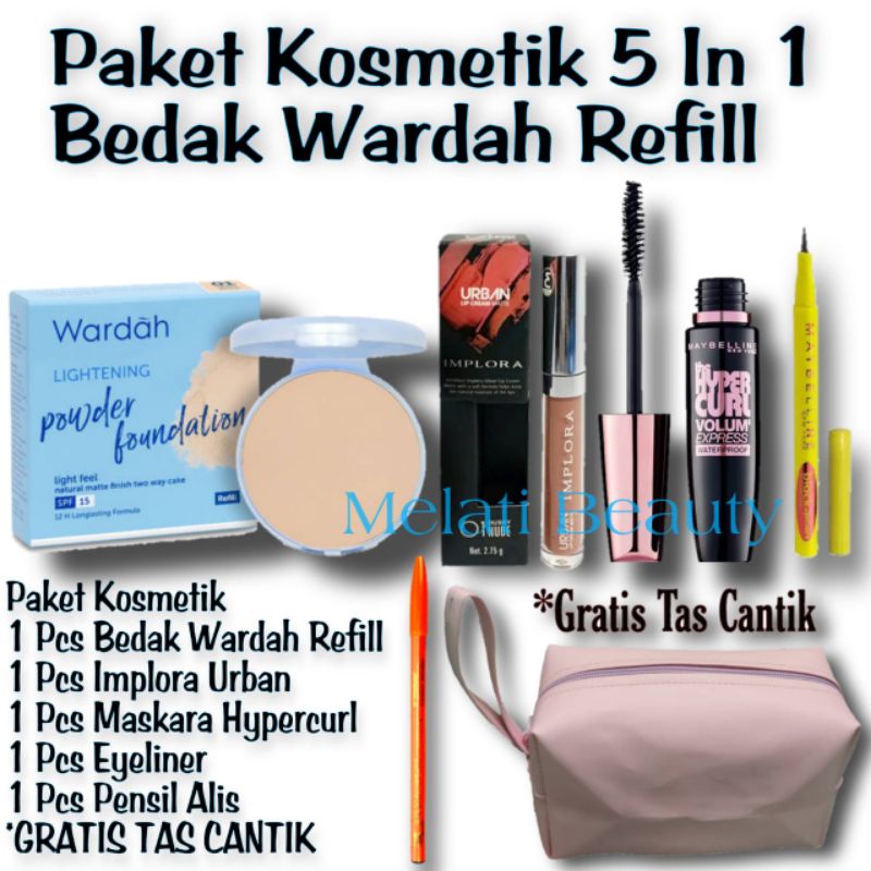 Paket Kosmetik 5 In 1 Wardah Refill / Paket Kosmetik / Bedak Wardah Refill / Implora Urban