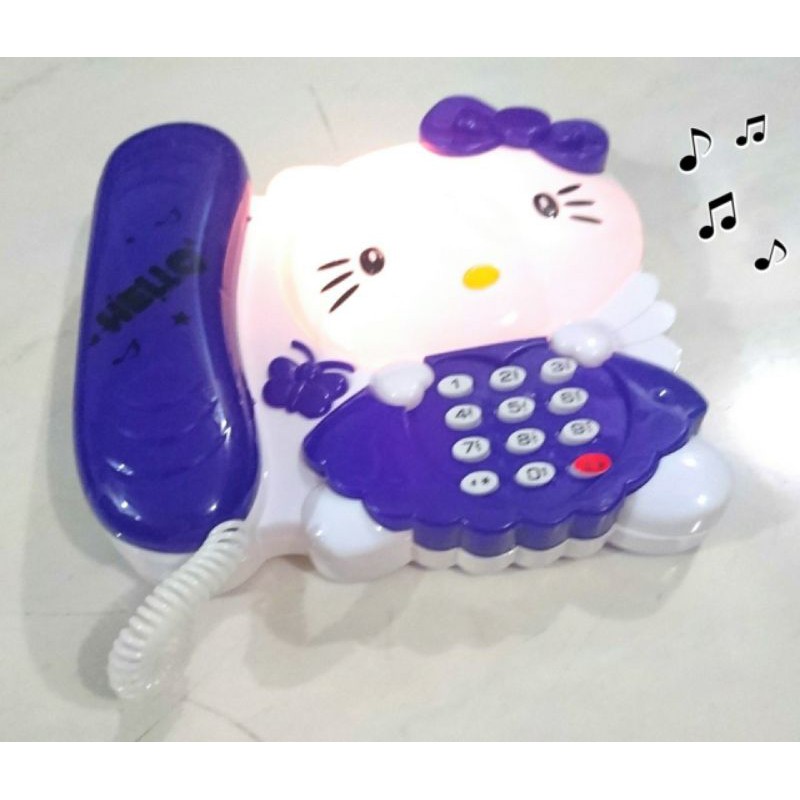 mainan telepon hello kitty telephone berlampu music suara phone HK ungu