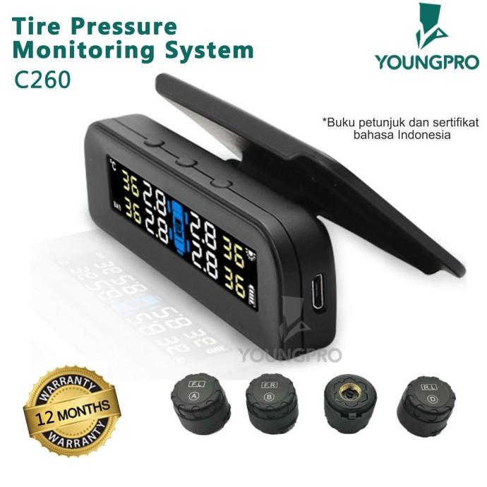 Youngpro C260 - Pengukur Tekanan Ban Real Time Sistem LCD Digital TPMS