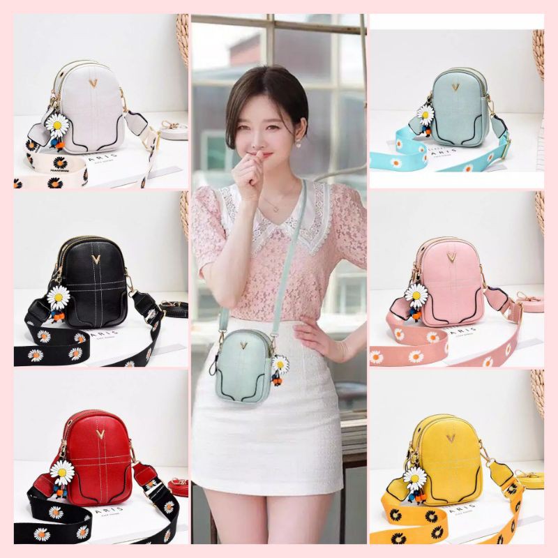 BJ7629 - BLACK/BLUE/PINK/RED/WHITE/YELLOW - TAS SLEMPANG KECIL SLING BAG MINI BUNGA DAISY FLOWER FASHION WANITA IMPORT TERMURAH TERLARIS BAGSTORE JAKARTA TAS BATAM BQ3182 GT1742  ELJ5176