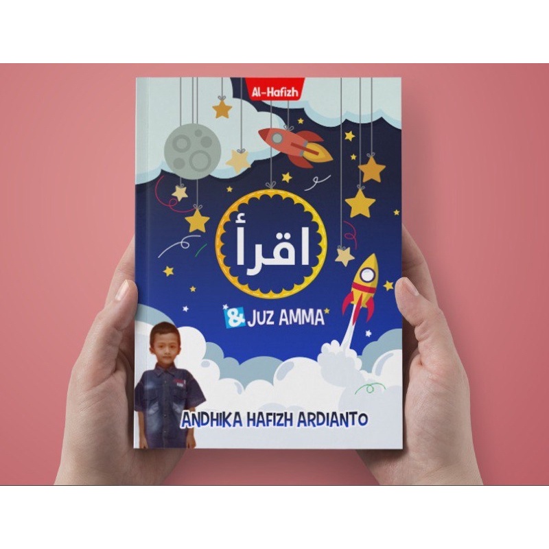 Buku Iqra Iqro Hard cover Anak Balita Terjemah Lengkap Gratis  Custom Nama Dan Foto-Roket biru