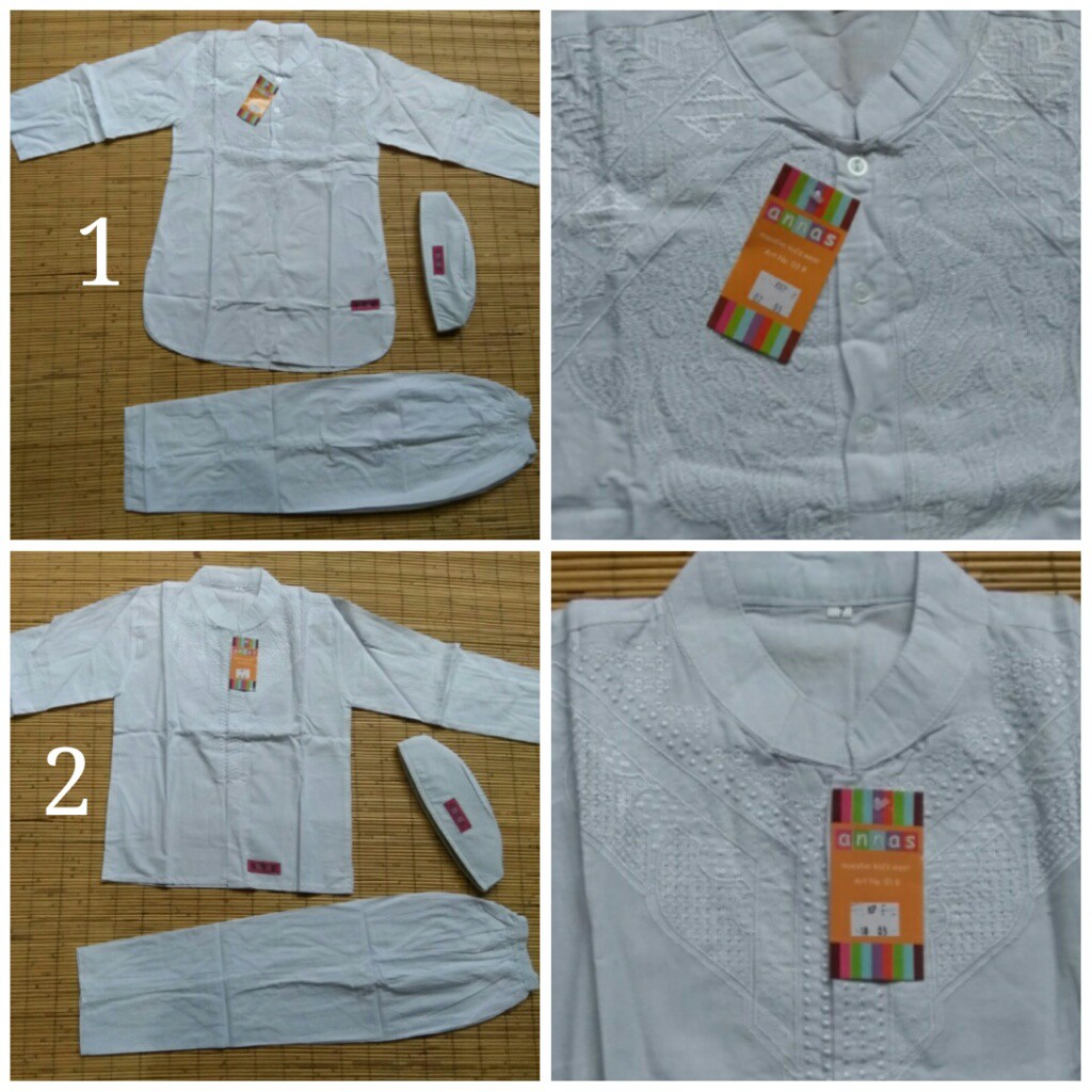 BAJU ANAK LAKI KOKO PUTIH PAKISTAN ANAK 4,5,6,7,8,9 TAHUN ANNAS KATUN BORDIR HARGA MURAH