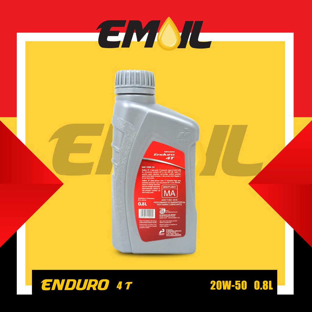 Oli Pertamina Enduro 4T Sae 20W-50 Api Service SL JASO MA 800 ML