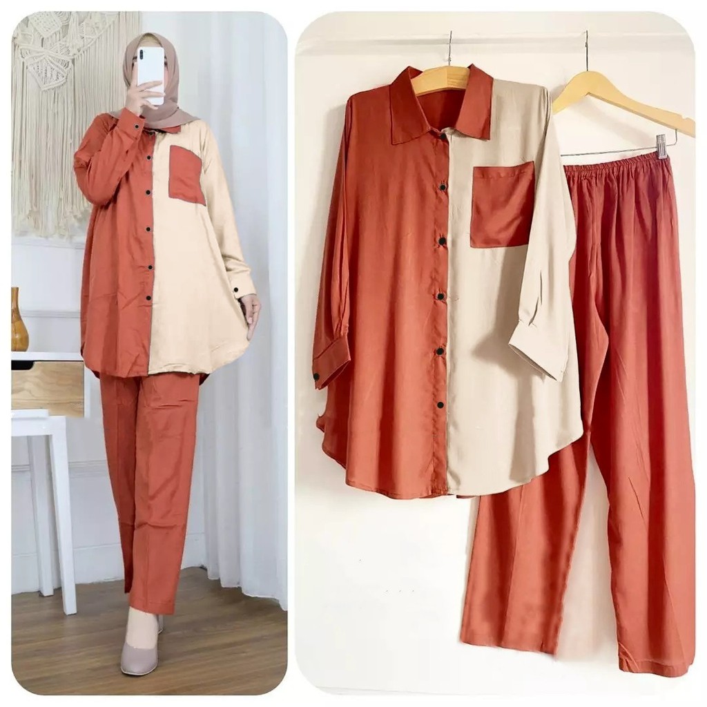 AS FASHION-REALPICT-SETELAN BAJU TUNIK DAN CELANA WANITA JUMBO-SETELAN HIJAB-PAKAIAN MUSLIMAH-SET LEBARAN
