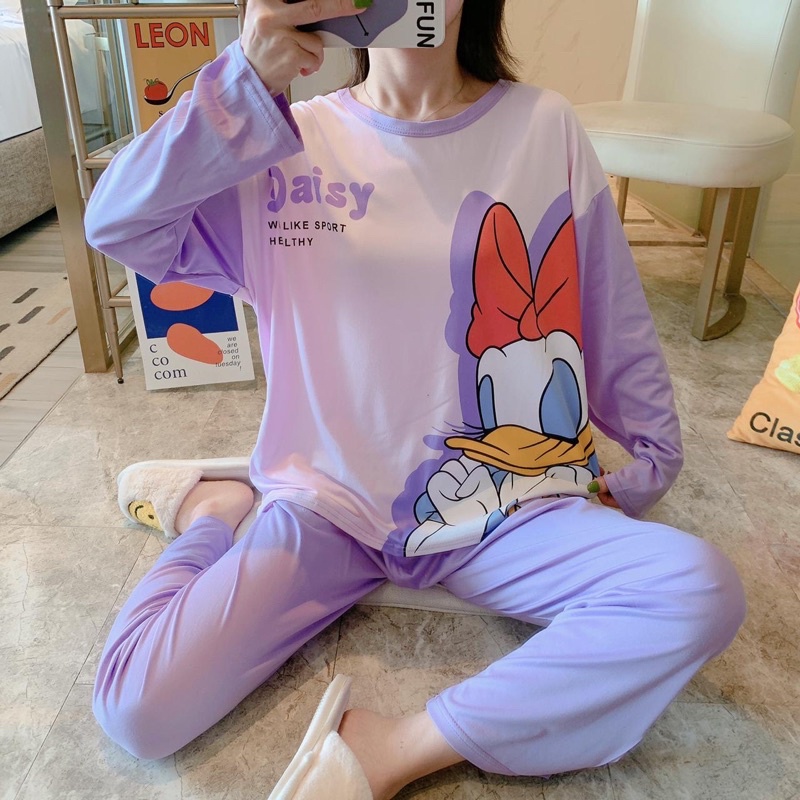 JC- Stelan Import Oversize Premium PP / Stelan piyama import Panjang  / piyama Korea Bigsize Import-Daisy Comb Lilac PP