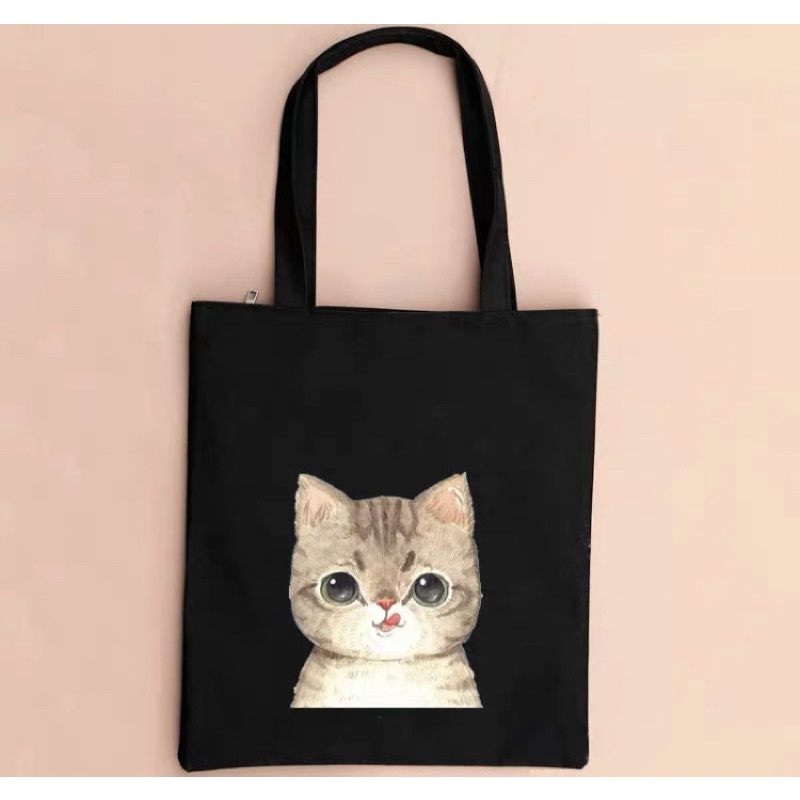 TAS TOTE MOTIF KUCING DENGAN VARIAN MOTIF BAHAN KANVAS/LINEN