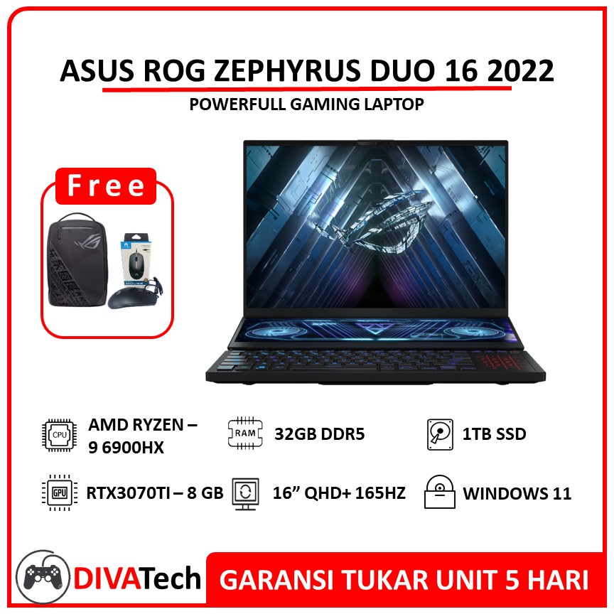 Asus ROG ZEPHYRUS DUO 16 GX650RW Ryzen 9 6000 Series RTX3070Ti 8GB QHD