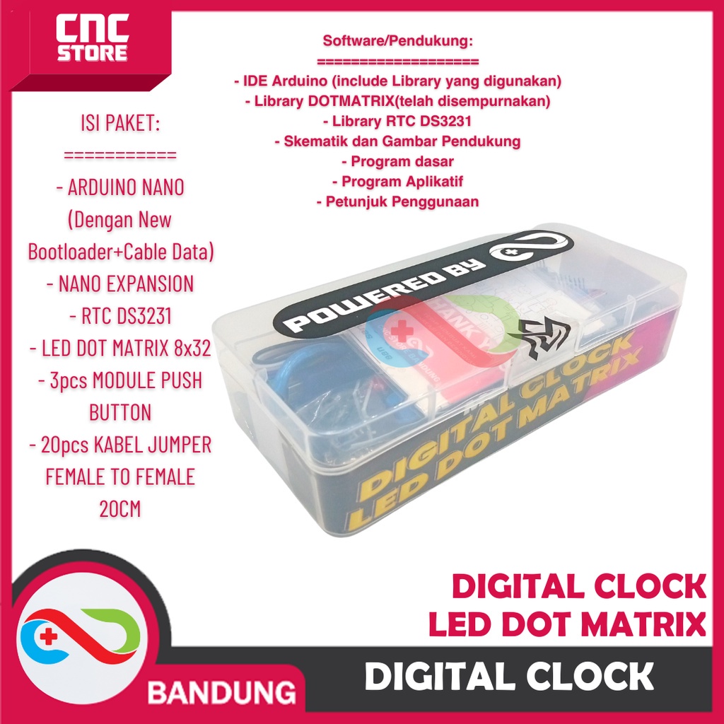 KIT DIGITAL CLOCK LED DOT MATRIX JAM DIGITAL ARDUINO PAKET LENGKAP