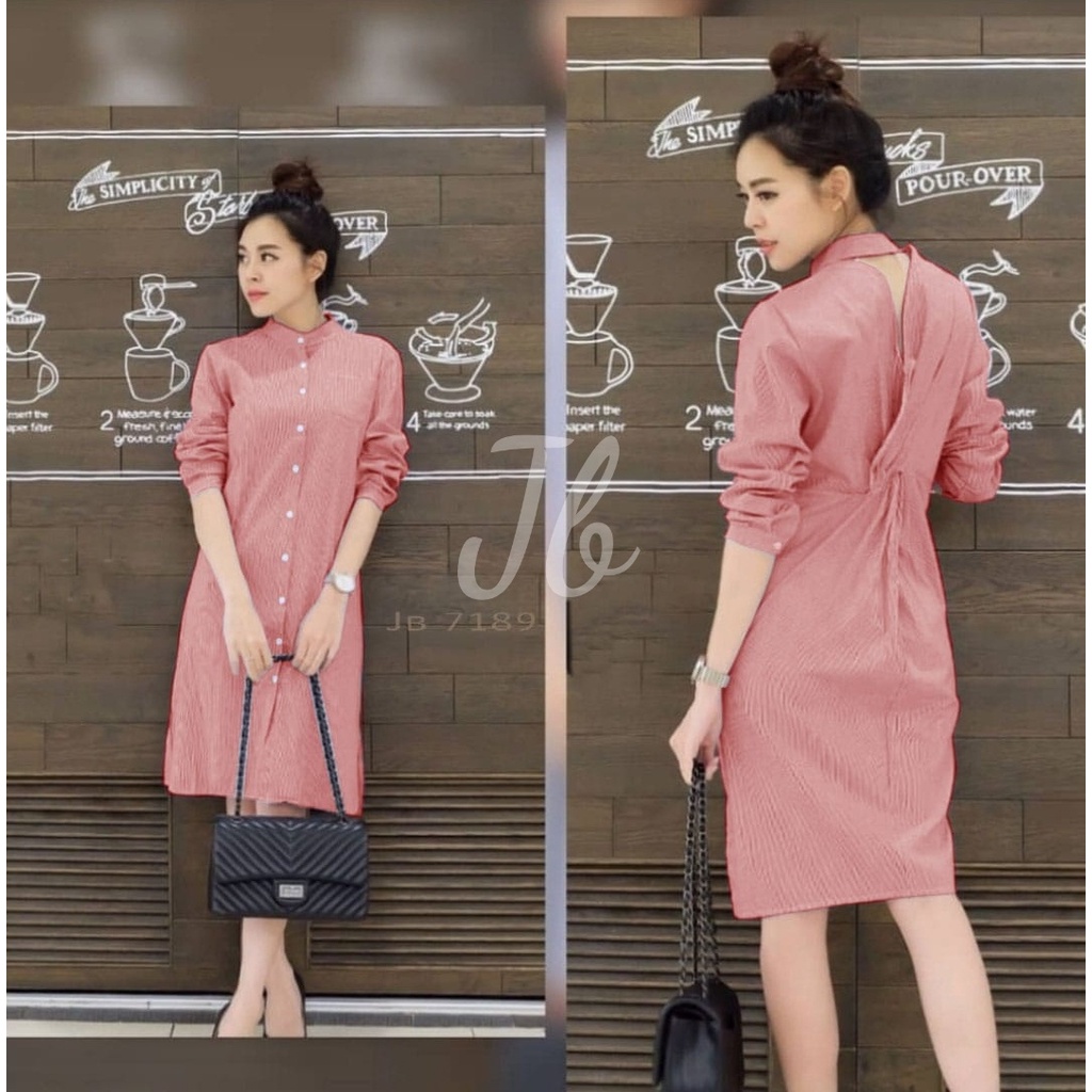 FWG - LONGTOP BEAUTY STRIPE / LONGTOP TERBARU / KEMEJA PANJANG KOREA / LONGTOP BACKSIDE