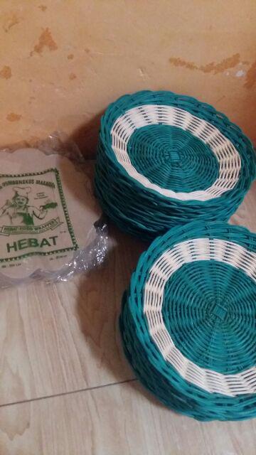 Piring Warna Hijau Rotan Asli - Piring Rotan Hijau Bahan Rotan - Piring Berwarna Ijo Asli Rotan
