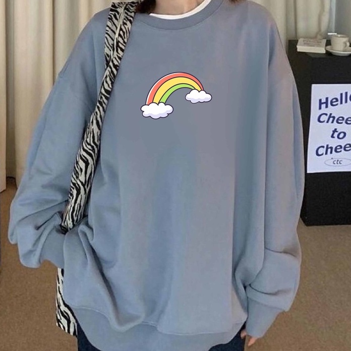 Sweater Rainbow Cloud Wanita Oversize  M - XXL Fleece