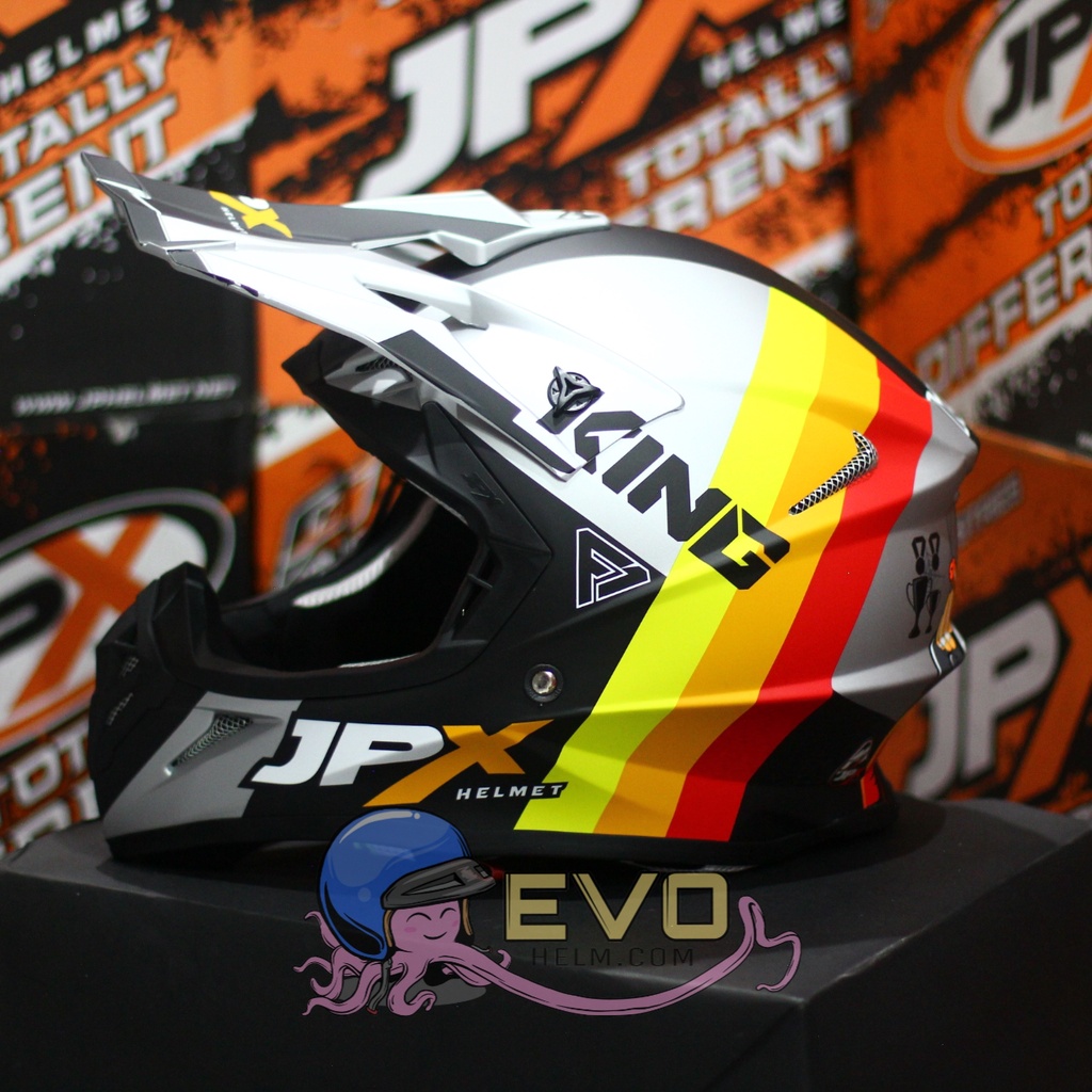 HELM JPX CROSS_FOX1 SERI X37 - SILVER DOFF / RED + GOOGLE SNAIL (ONGKIR 2 KG) HELM JPX TERBARU