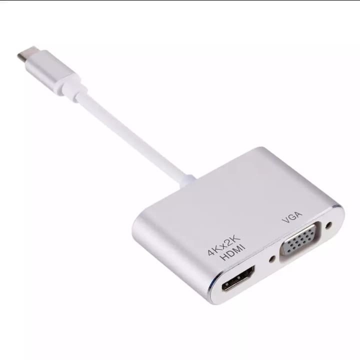 Converter Type C 2 in 1 / Converter Type C to Hdmi + Vga / Kabel Type C 2in1