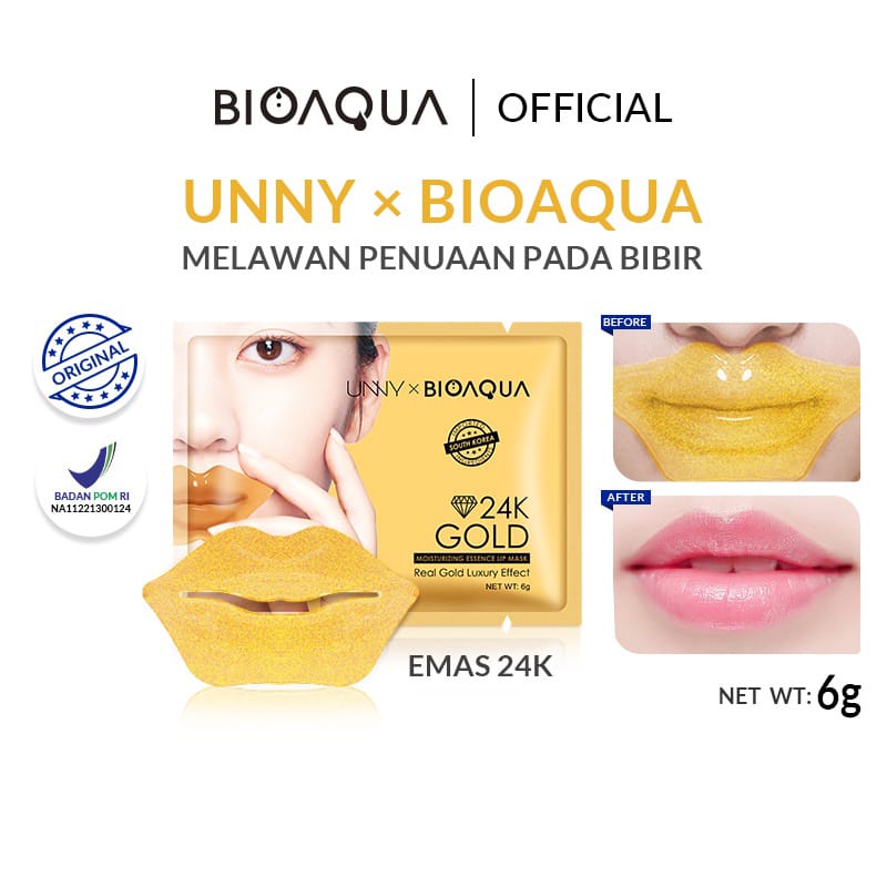 BIOAQUA 24K Gold Moisturizing Essence Lip Mask 6g Perawatan Bibir Memudarkan Kerutan Bibir Masker Bibir Untuk Bibir Hitam Masker