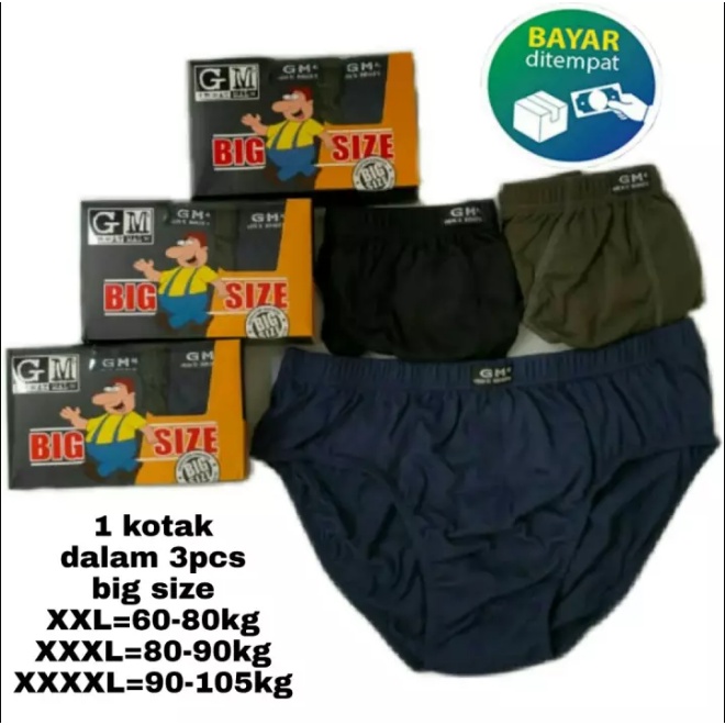 3pcs Celana Dalam GM Jumbo Pria Dewasa | CD Laki Laki Dewasa Big Size | Open Sorx Grosir 3pcs