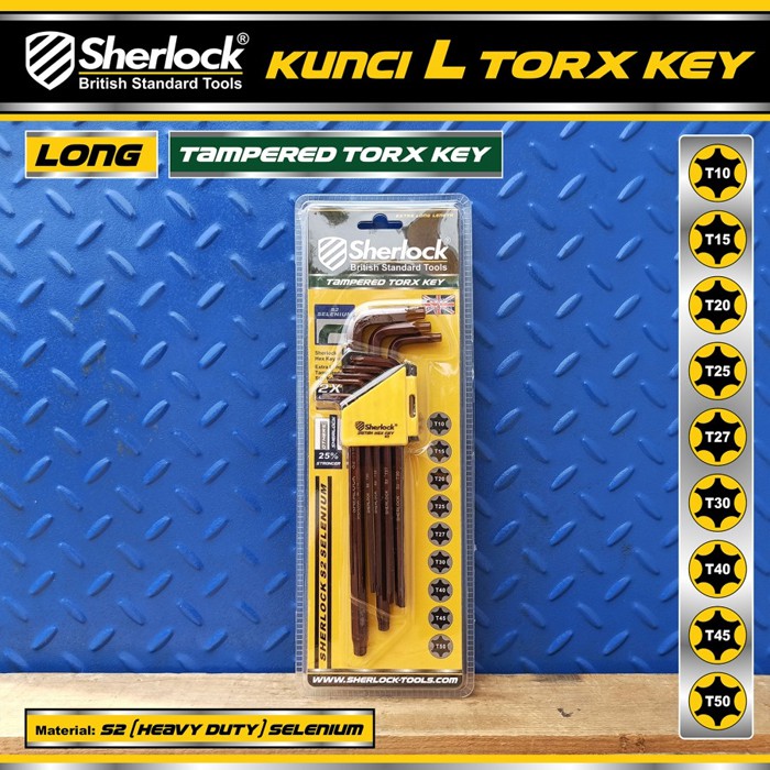 Kunci L Bintang Set 9 pcs (Panjang) / Sherlock Kunci L Torx Key Tampered