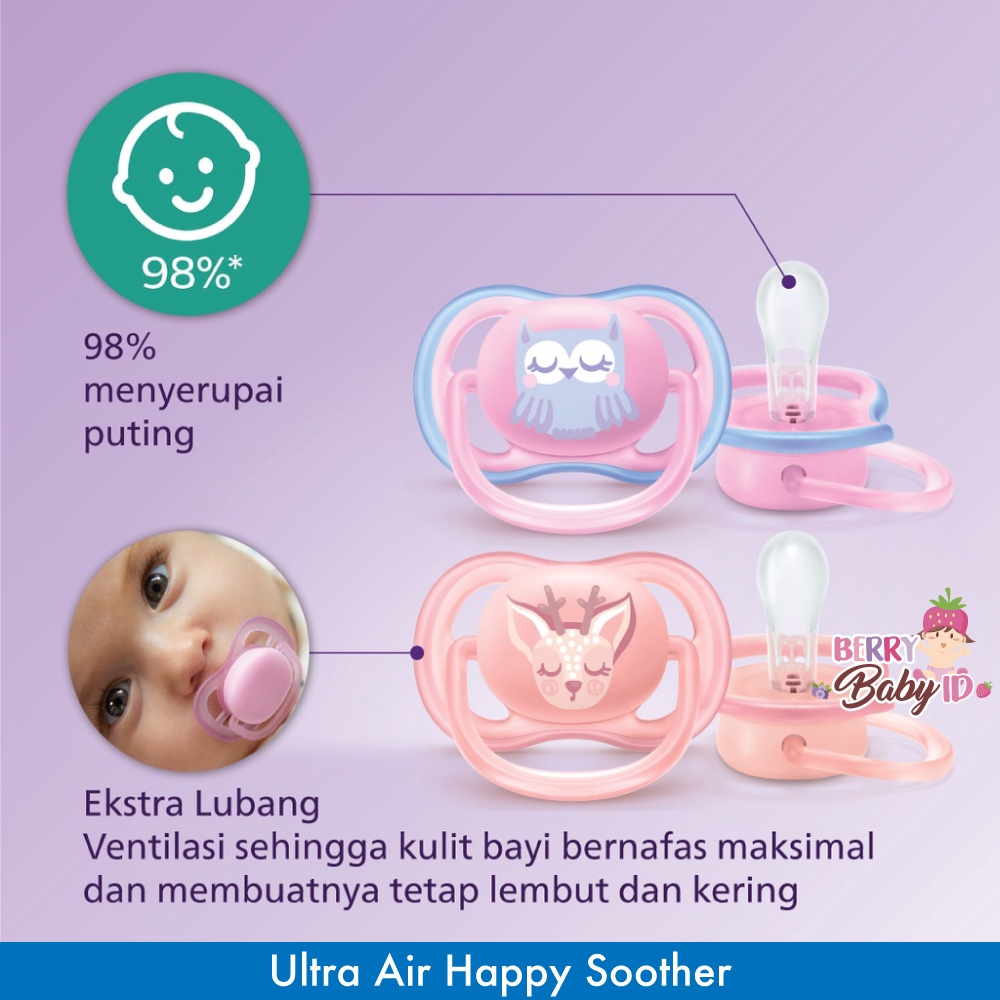 Philips Avent 2 Pcs Ultra Air Happy Pacifier Empeng Soother Bayi Berry Mart