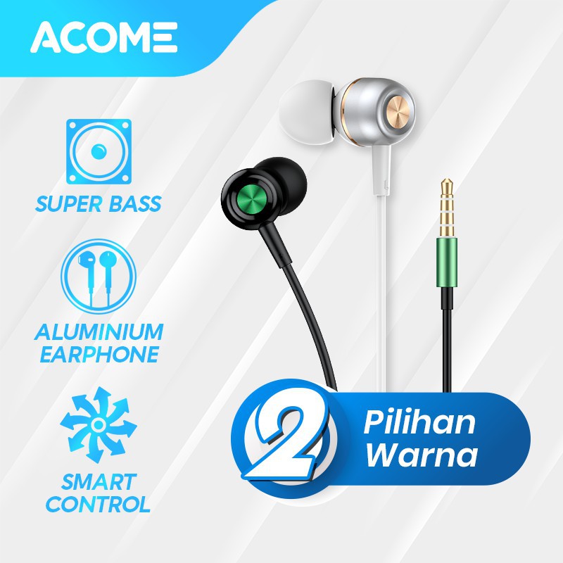 ACOME AW02 Wired Earphone In-Ear Super Bass Headset - Black+Green / Silver+Gold
