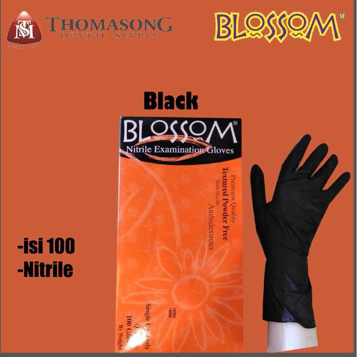 Perlengkapan Medis / Sarung Tangan Blossom Nitrile Isi 100 Warna Hitam - Xs