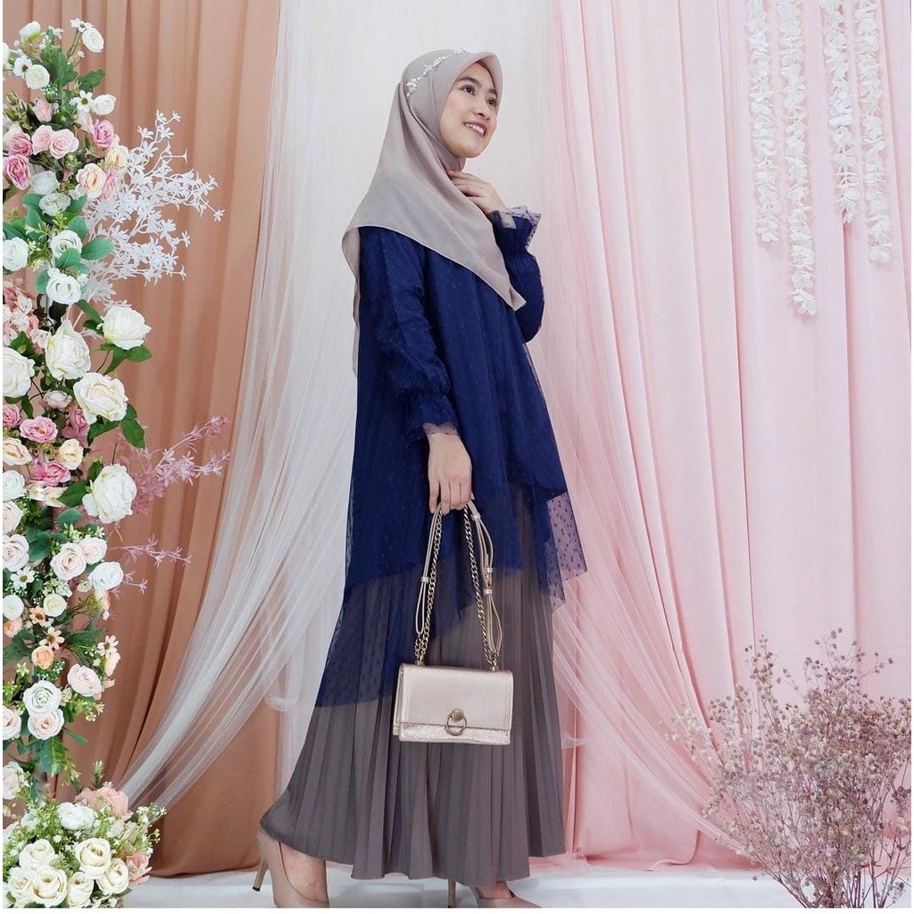Azahira Tunik tile dot pesta / baju pesta wanita muslim / atasan tunik kondangan wanita / tunik wani