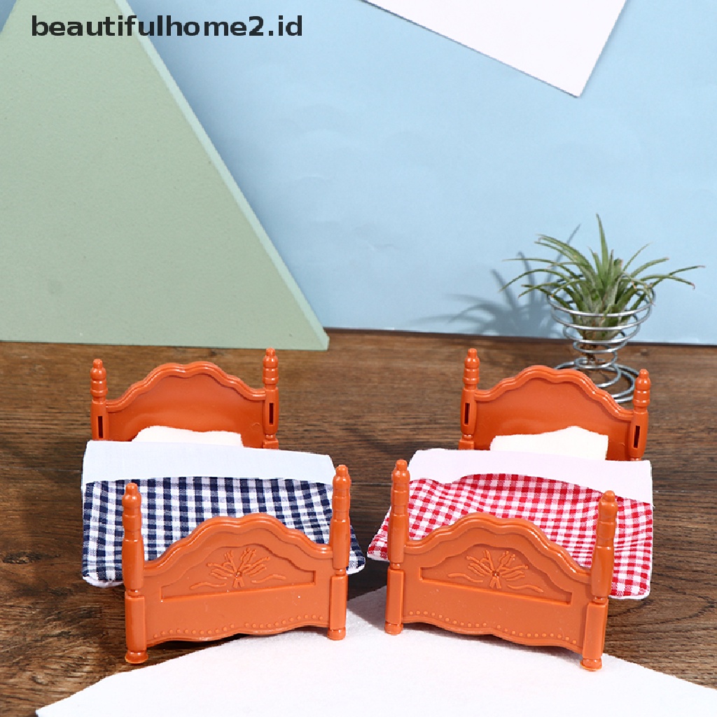[beautifulhome2.id] 1 Set Doll House Mini Bedroom Children Mini Double Bed Furniture Scene Toy ID