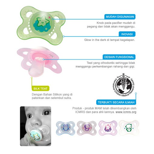 MAM Pacifier Night 0m+ &amp; 6m+ - Glows in the dark - Kompeng